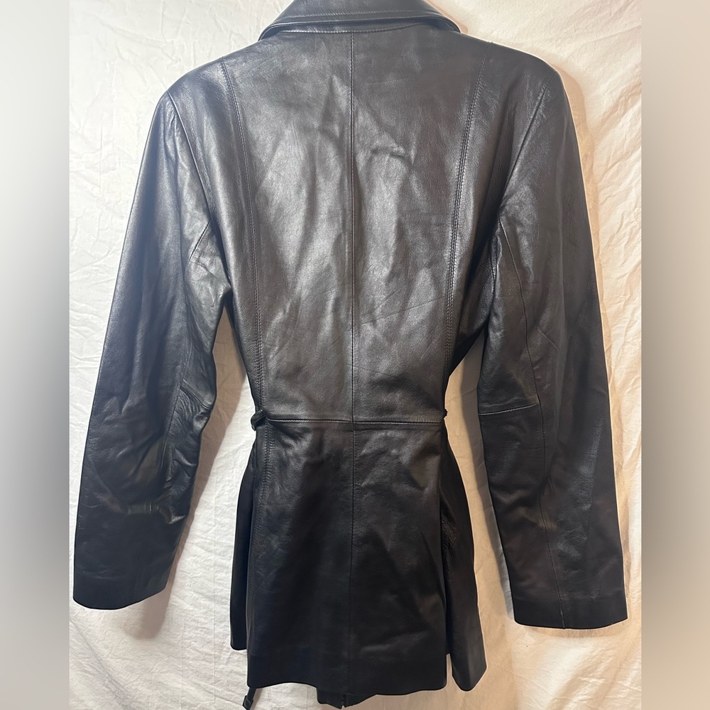 JLC New York Genuine Leather Belted Jacket Coat Black Size Medium - Picture 7 of 10
